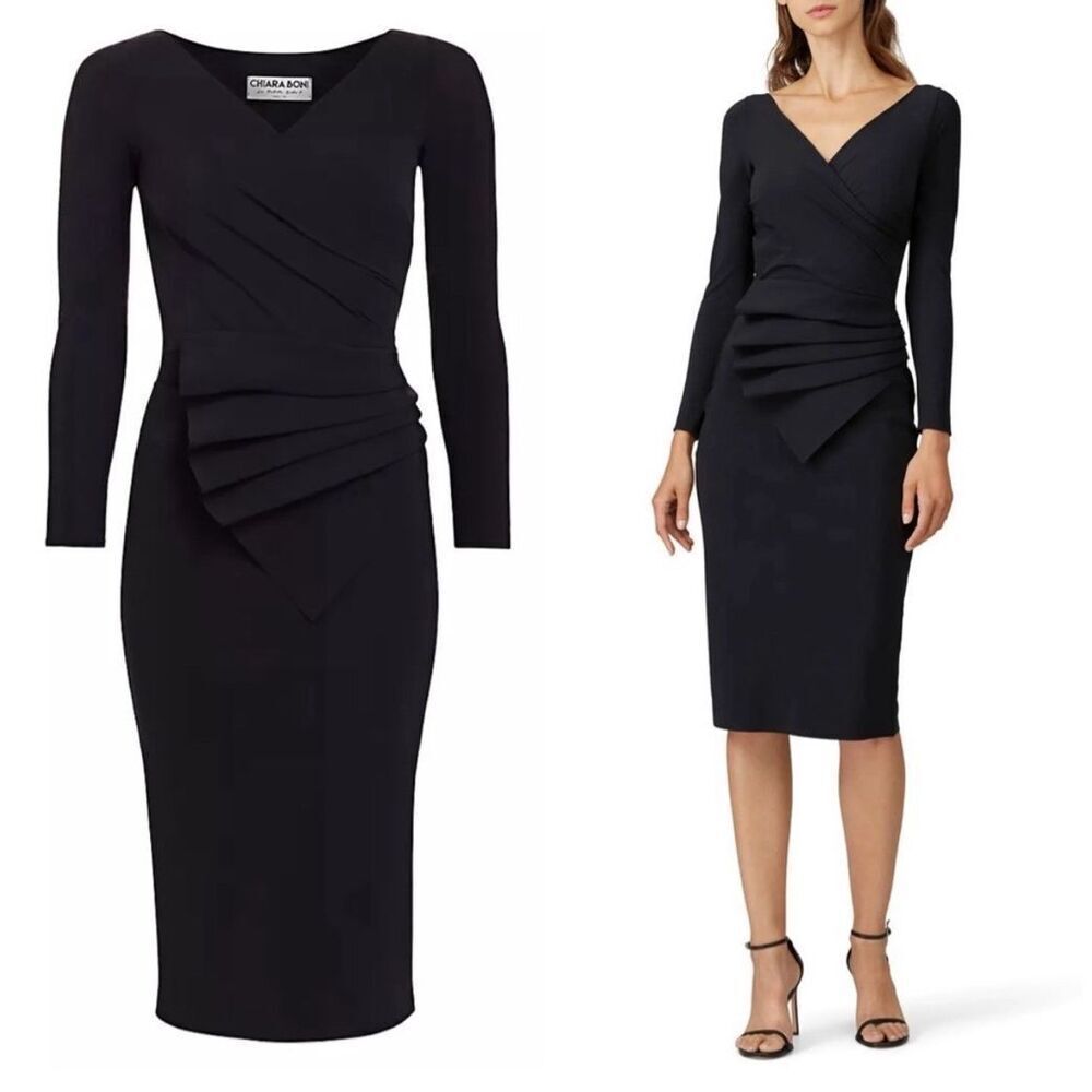 Chiara Boni La Petite Robe Black Knee Length Jersey Kaya Sheath Dress Size 38